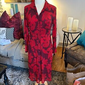 CAbi Red Floral Long Sleeve Dress style#4392